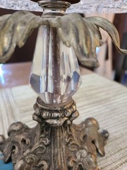 American Brilliant Cut Crystal Compote Bowl Brass Pedestal VTG Mid-Century