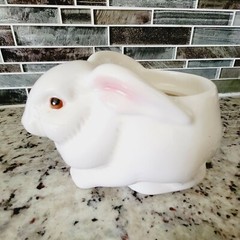 Pink and White Hand Painted Brazil Ceramic Avon Easter Bunny Planter Cute!