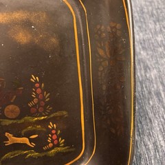 Antique Toleware Tray Hand-painted Metal, Horses & Carriage, Floral, Decor