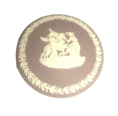 Vintage Wedgwood Jasperware Lilac Round Trinket Box Rare Lavender Color