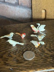 VTG Tiny Miniature Bird Figurines Japan 7 Carved Painted Celluloid Hard Plastic