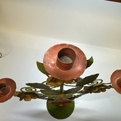 VTG Mid Century Toleware Metal Floral Tree of Life Candlestick 16″