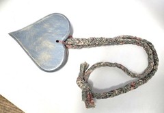 Cottagecore Blue Pink Wood Hearts Rabbit Hang Decor Braided Fabric Vtg Necklace