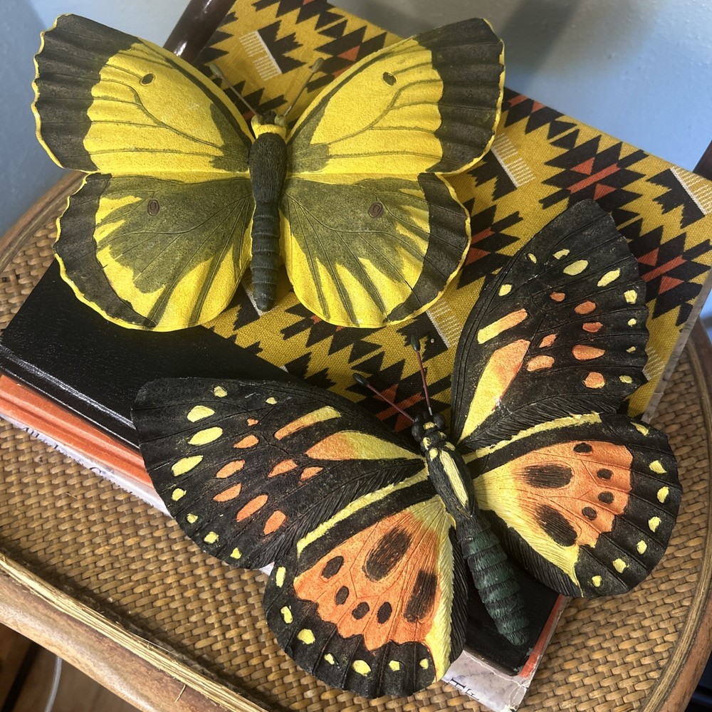Vintage Butterfly Set Wall Hangings Imports Inc Resin 2006 Heavy Monarch Yellow