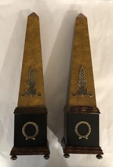 Pair Neoclassical Style Brass Composition and Partial Ebonized Table Obelisks