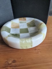 Catch All Stone Checkerboard 5″ Round Small Splicing Mosaic Tray Edc