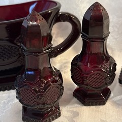 Vintage Avon Cape Cod Red Glassware Lot Butter Dish Salt Pepper Gravy 2 Servers