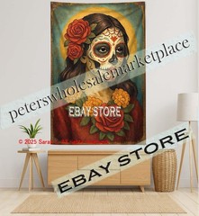 Sugar Skull Woman Rose Gothic Fantasy Tapestry living room 59X82 in