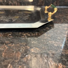 Vintage Serving Platter Inox 15/10 Steel with Green Gold Italy Beautiful Tray