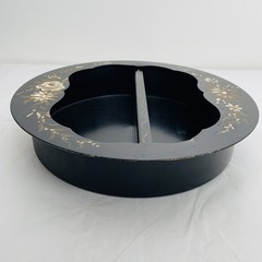 MCM Black Round Tole Curio Hanging Shelf Hand Painted Metal 11.5 x 11.5″