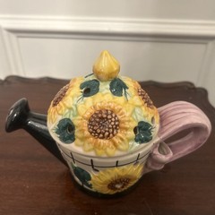 Vintage FITZ & FLOYD Sunflower Watering Can Lidded Tea Light Holder/Wax Warmer