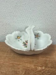 Small Hand Painted Gold Trim Porcelain Basket Flowers Occupied Japan