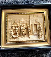 Vintage French Floralix Detailed Relief Framed Wall Decor Market Scene