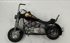 Vintage Motorcycle Metal Art Handcrafted Black Yellow Flame Great Condition 12″