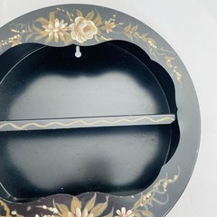 MCM Black Round Tole Curio Hanging Shelf Hand Painted Metal 11.5 x 11.5″