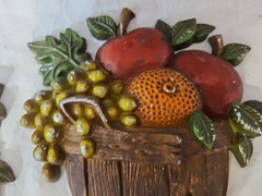 Set Of 4 Vintage Sexton 1978 Metal Wall Plaque Art Vegetables/Fruits n Baskets
