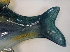 Vtg Largemouth Bass Large Art Glass Plate 24″ Serving Dish Platter Fish Decor
