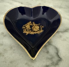 Vintage Limoges France Cobalt Blue Heart Ring Dish Gold Gilt Jewelry Trinket
