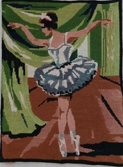 WOMAN BALLET DANCER NEEDLEPOINT HAND EMBROIDARY OLD ART UNFRAMED