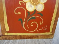 VTG Norwegian Folk Toll Paint Wooden Match Box Wall Pocket Signed 80s Pipe Man