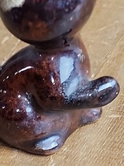 Small Mini Vintage Ceramic Cat Kitten Miniature Brown Orange Ears 2” Unbranded