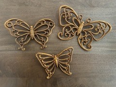 Vintage Homco Butterflies Wall Décor Set of 3 Plastic Faux Wicker Rattan Cottage