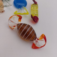 6 Hand Blown Art Glass Candy Pieces Striped MCM Grandma Murano Style Colorful
