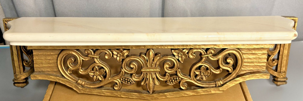 Vintage Syroco Gold Wall Shelf Faux Marble Top Hollywood Regency 22″ USA