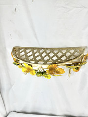 Vtg Decoline Tole Metal Fruit Leaves Shelf Hooks Rack Wall Shabby Cottage Tag FS