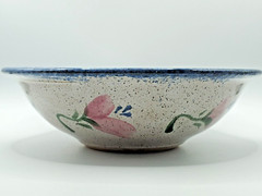 Parsley Pottery Magnolia Serving Bowl Signed Sponged Pink Florals