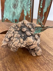 Copper Metal Green Sailboat Art Figurine Sculpture Wood Base Beach Coastal 10”