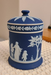 Dark Blue and White Wedgwood Jasperware Lidded Jar Approximately 4 1/2″ tall