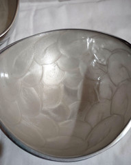 3 VTG Silver Tone Metal Small Serving Bowls White Iridescent Lining Modernist