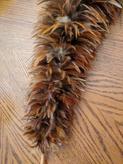 AntiQue Feather Duster w Gorgeous Red Chinese Chicken Feathers *DISPLAY–UNIQUE!