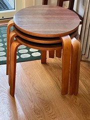 Modernist Aalto Alvar Style 3 Stacking Bent Leg Tables Vintage Formica Tops