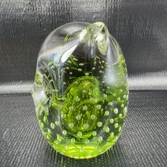 Hand Blown Venetian Art Glass Owl Bird Paperweight Figurine Green Bubbles Italy