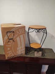 Longaberger Wrought Iron Generations Metal Stand/Table with Wood Shelves & Box