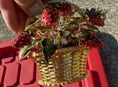 Gorham Jane Hutcheson Brass Basket Fleurs des Siecles Enamel Strawberries