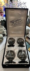 Hand Blown Egyptian Art Glass Brandy Snifters Platinum Etched Set of 4