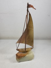 2x Vintage John Demott Sailboat Metal & Rock Sculpture 14-1/2″ & 8-1/2″ Tall
