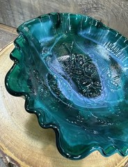 Vtg Imperial Glass GREEN SWIRL ROSE FLORAL Footed Bowl Compote Ruffled Rim