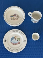 Vintage 1980s Wedgewood Bone China Featuring Peter Rabbit Plate Bowl 2 Cups
