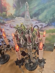 #5283 A Rare Pair Of Brass and Crystal￼ Candelabra Lamp 1800’S “WORKING”