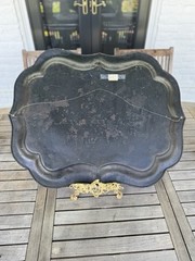 Antique 19th Century Tole Tray Hand Painted Bird Flowers 29”x 21” ESTATE FIND