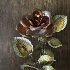 Vintage HOMCO Copper Brass 14” Long Stem Rose/Leaves 3D Metal Wall Art