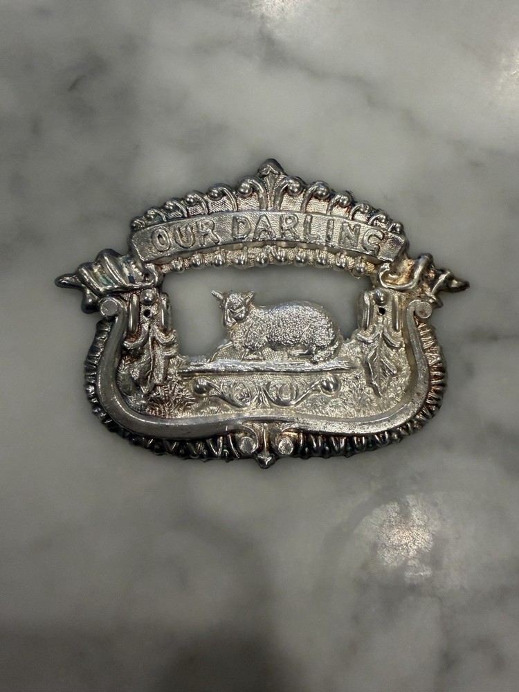 Vtg Antique Casket Coffin Plaque Our Darling w/ Lamb Funeral Cemetery Macabre