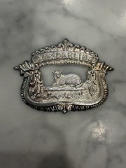 Vtg Antique Casket Coffin Plaque Our Darling w/ Lamb Funeral Cemetery Macabre