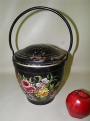 ANTIQUE TOLE HAND PAINTED FLOWERS ICE BUCKET