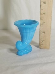 Vtg Blue Slag Glass Akro Agate NYC Vogue Merc Co. Toothpick Holder Cornucopia
