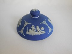 Antique Wedgwood (only) Blue Dip Jasperware & Silver Plate 6″ Tall Tobacco Jar